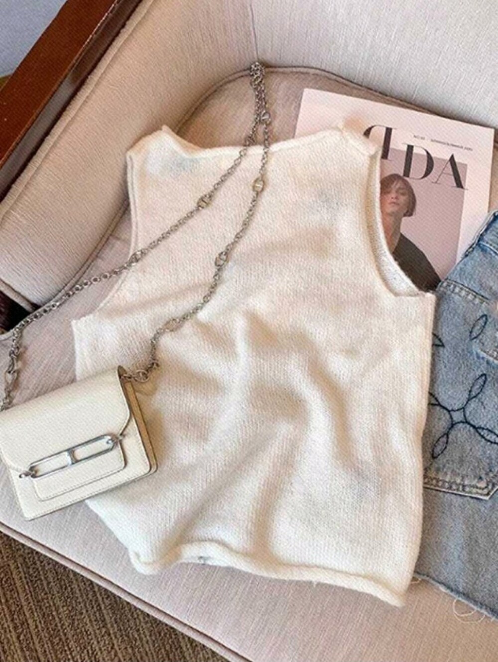 Women Floral Print Round Neck Casual Knit Vest,Tops For School In Fall/Winter - Picture 2 of 8